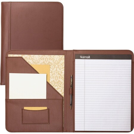 Samsill Contrast Stitch Leather Padfolio, 8-1/2'x11", Tan SAM71716